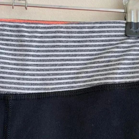 90 Degree by Reflex Black & White Striped Cropped Leggings with Neon Orange Band - Picture 9 of 13